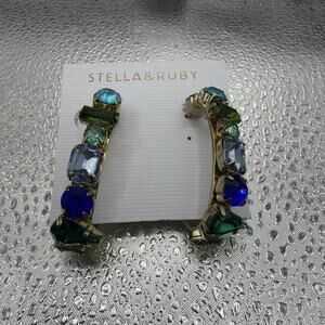 New Stella $ Ruby Oversized Statement Crystal Cluster Hoop Earrings Multi Color